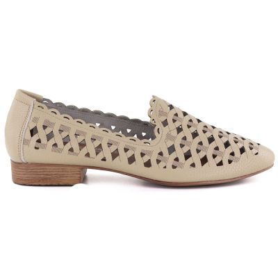 2. Damen-Lederschuhe mit Lochmuster, beige, Jezzi OL50-1