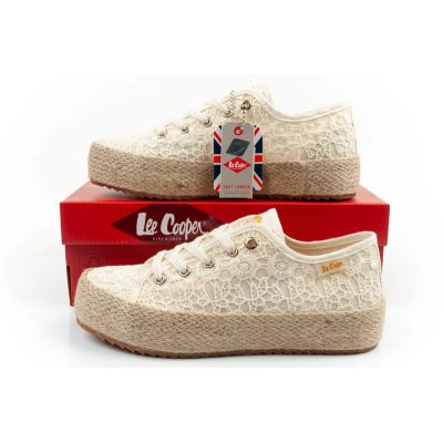 10. Lee Cooper Damen-Sneaker mit Schnürung, beige Plateau