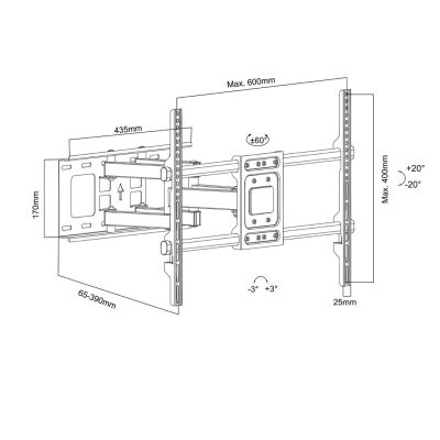 2. MACLEAN TV-HALTERUNG, VESA MAX 600X400, 32-85", 60KG, VERTIKAL UND HORIZONTAL VERSTELLBAR, PROFIL 65-390MM, SCHWARZ MC-789