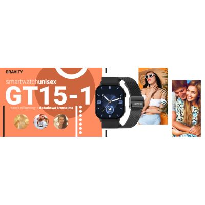10. Smartwatch Gravity GT15-1 Schwarzes Silikonarmband + Schwarzes Armband
