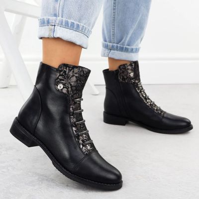 11. Damen-Stiefeletten mit Blumenmuster, schwarz, Jezzi ASA62-16