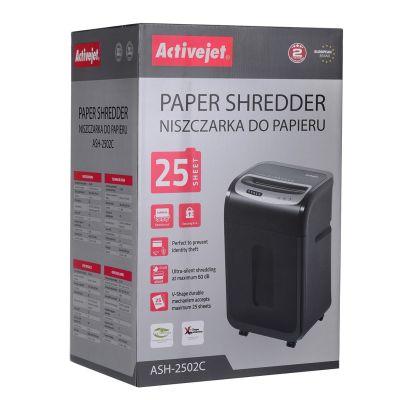 12. Activejet ASH-2502C Aktenvernichter, P-4, 28 l, 4 x 40 mm Schnipsel, 25 Blatt, schwarz