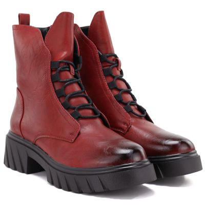 4. Damen-Stiefeletten mit Blockabsatz und Plateau in Rot Jezzi MR2502-9