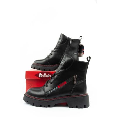10. Lee Cooper Stiefel, Damenstiefel, Lederstiefel, Schwarz, Rot, Warm