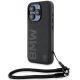 BMW Signature Leder-Wordmark-Cord-Hülle für iPhone 15 Pro – Schwarz