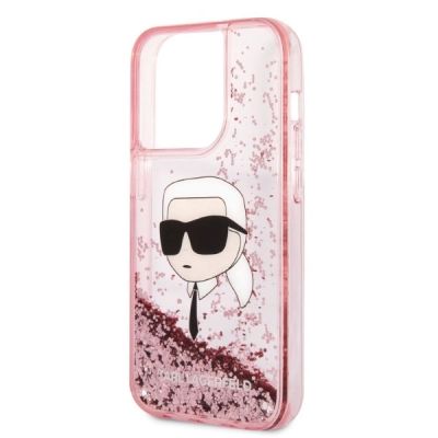 6. Karl Lagerfeld Glitzer Karl's Head Hülle für iPhone 14 Pro – Rosa