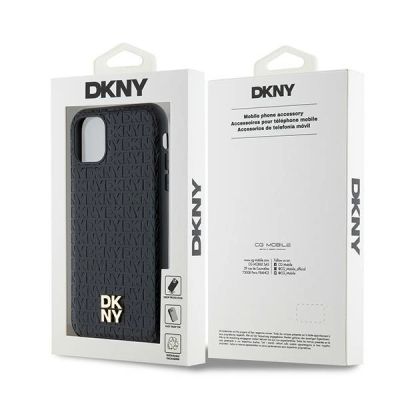 8. DKNY MagSafe-Hülle aus Leder mit Monogrammmuster und Metalllogo für iPhone 11 / Xr – Schwarz