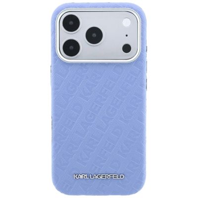 3. Karl Lagerfeld MagSafe-Schutzhülle aus Metall mit genarbtem Allover-Logo für iPhone 17 Pro / 18 Pro – Blau