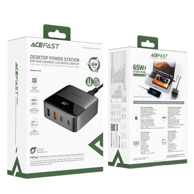 5. Acefast Z6 GaN Tischladegerät 2x USB-A / 2x USB-C PD 65W - Schwarz