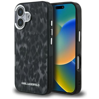 Karl Lagerfeld IML MagSafe-Hülle mit Leopardenmuster für iPhone 16 – Schwarz