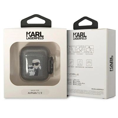 3. Karl Lagerfeld KLA2HNKCTGK Airpods 1/2 Hülle schwarz/schwarz Gliter Karl&Choupette