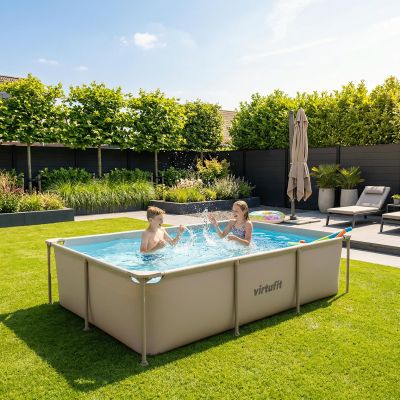 5. VIRTUFIT Rechteckiges Schwimmbecken 260 x 180 cm mit Filterpumpe Beige