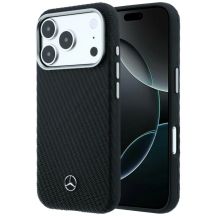 Mercedes Leder-Halbhülle in Holzoptik mit MagSafe-Funktion für iPhone 17 Pro – Schwarz