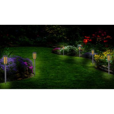 8. Solar-Taschenlampe mit tanzenden Flammen, 12 SMD-LEDs, 7,5 x 7,5 x 46,5 cm, 5er-Set
