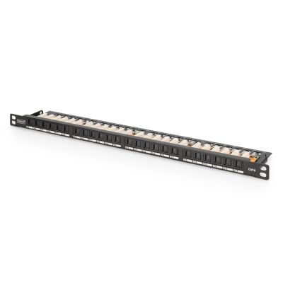 Digitus High-Density-Patchpanel 19" 24 x RJ45, LSA horizontal, Kat. 6, ungeschirmt, 0,5 HE, schwarz, Kabelführung