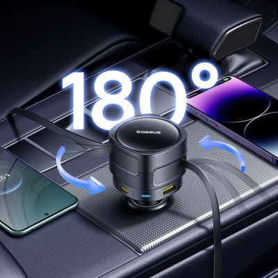 8. Baseus Enjoyment Max 90W Autoladegerät 2x USB-C + USB-C und Lightning Kabel - Schwarz