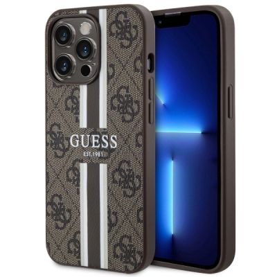 Guess GUHMP13XP4RPSW iPhone 13 Pro Max 6,7" braun/braunes Hardcase 4G bedruckte Streifen MagSafe