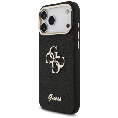 2. Guess Fixed Glitter Big 4G Metal Frame Hülle für iPhone 17 Pro Max - Schwarz