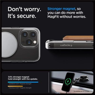 14. Spigen Ultra Hybrid S MagSafe Hülle mit Ständer für iPhone 15 Pro – transparent