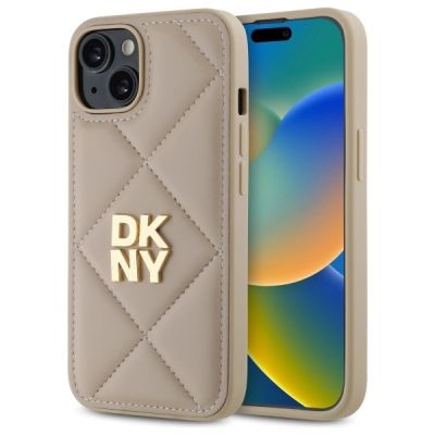 DKNY Quilted Stack Logo Hülle für iPhone 14 – Beige