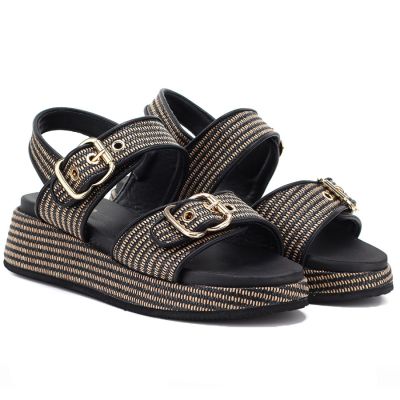 3. Schwarze und goldene Plateau-Sandalen für Damen, Artiker 58C1741