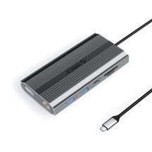 Orico XDR 12-in-1 USB-C Dockingstation mit USB-A-, USB-C-, 2x HDMI 4K 60Hz-, DisplayPort 4K 60Hz-, RJ45 Gigabit PD 100W- und SD-/microSD-Kartenleser – Grau