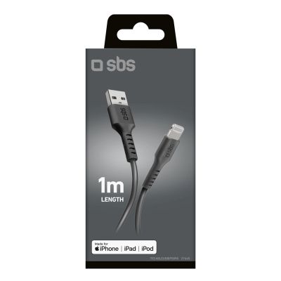 2. TECABLEUSBIP589K USB-A – Lightning SBS-Kabel 1 m mit MFi-Zertifizierung – Schwarz