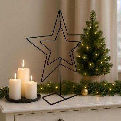 12. Dekorativer Stern-Metallständer 50 cm, schwarz, Glimmer