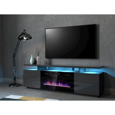 2. EVA-TV-Schrank mit elektrischem Kamin 180x40x52 Graphit/Glanzgraphit