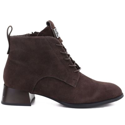 7. Damen-Ankle-Boots aus Leder mit hohem Absatz, Wildleder, dunkelbraun, Vinceza FIO27-67036