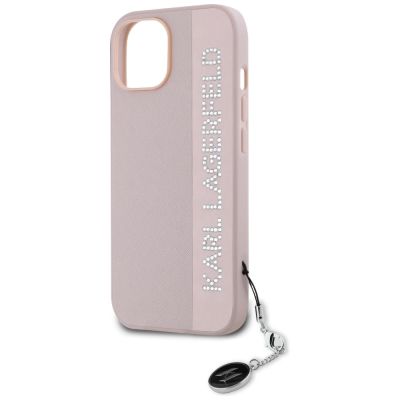 6. Karl Lagerfeld Saffiano Rhinestones & Charm Hülle für iPhone 15 / 14 / 13 – Rosa