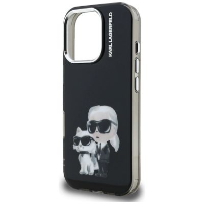 6. Karl Lagerfeld IML Aquarelle Karl & Choupette & Logo iPhone 16 Pro Hülle Schwarz