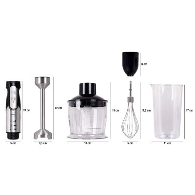 10. ELDOM Multifunktionsmixer BL250 VEXI 800W, schwarz-silberne Metall-Zerkleinerungsspitze, Behälter mit Zerkleinerungsmesser