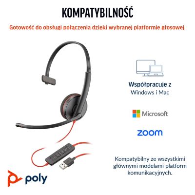 3. Poly Blackwire 3210 Mono-USB-C-Headset + USB-C/A-Adapter