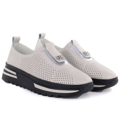 4. Damen-Lederschuhe mit durchbrochenem Muster und beiger Plateausohle, Modell S.Barski 7092