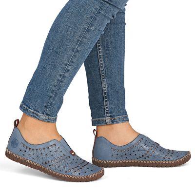 5. Rieker M2852-12 Damen-Lederschuhe mit durchbrochenem Muster, blau