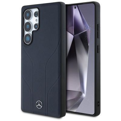 Mercedes Leather Debossed Lines MagSafe Case für Samsung Galaxy S25 Ultra - Blau
