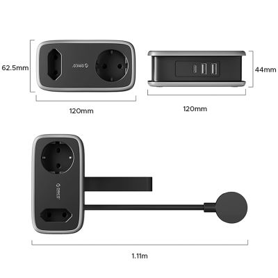 4. Orico AP3 65W GaN 6-in-1 Steckdosenleiste (2x Netzanschluss + 2x USB-A + 2x USB-C) – Schwarz