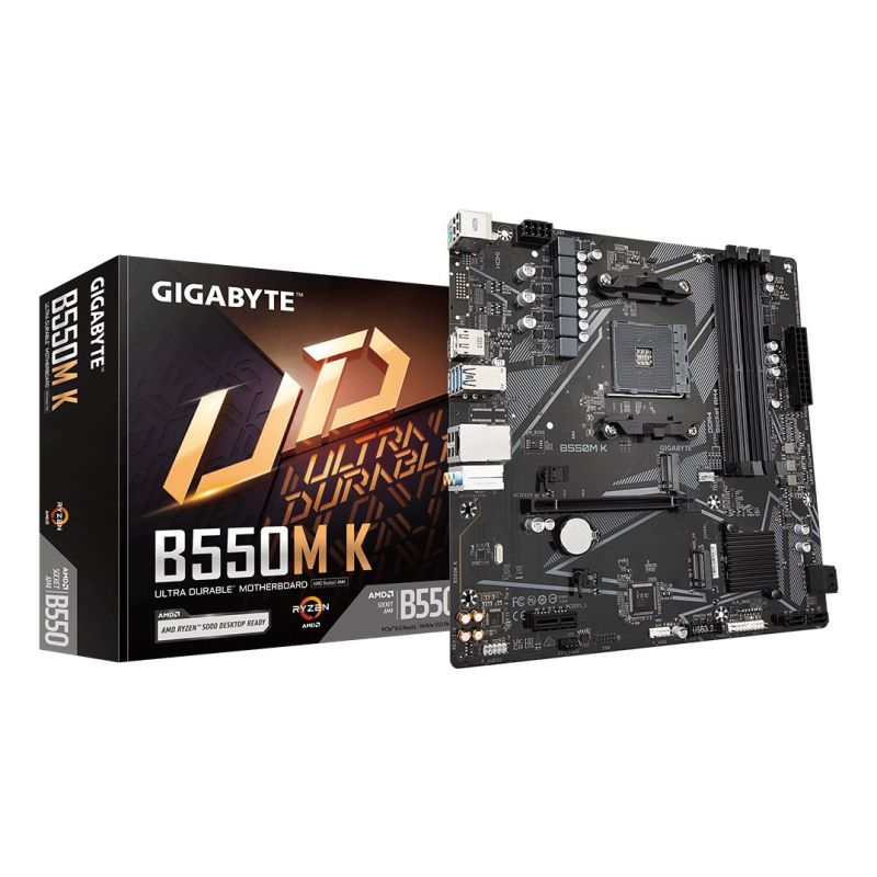 3. Gigabyte B550M K Motherboard (AMD Ryzen 5000 Series AM4 CPUs, bis zu 4733MHz DDR4 (OC), 2xPCIe 3.0 M.2, GbE LAN, USB 3.2 Gen1)