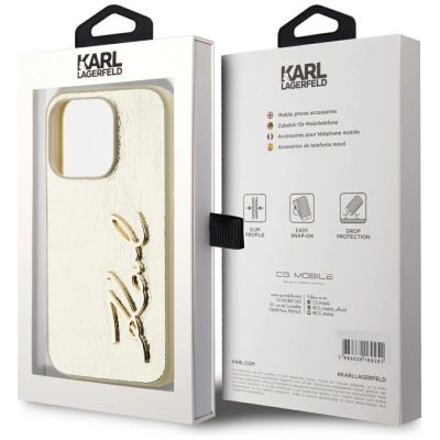 8. Karl Lagerfeld Wrinkled Metal Signature iPhone 15 Pro Max Hülle - Gold