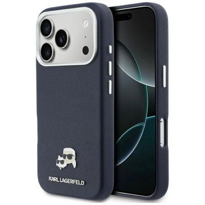 Karl Lagerfeld Karl & Choupette Head Pins Saffiano MagSafe Hülle für iPhone 17 Pro Max - Blau