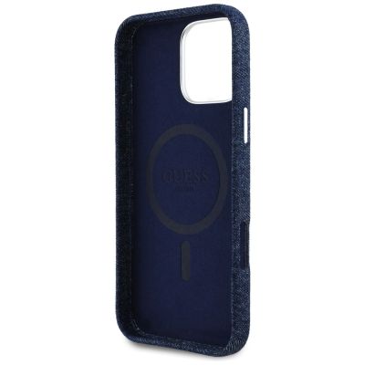 7. Guess Denim Triangle Logo MagSafe iPhone 16 Pro Max Hülle - Blau