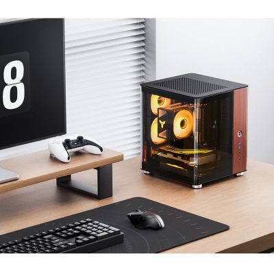 2. Jonsbo TK-0 PC-Gehäuse, Mini-Tower, Mini-ITX, gehärtetes Glas, Holz – schwarz