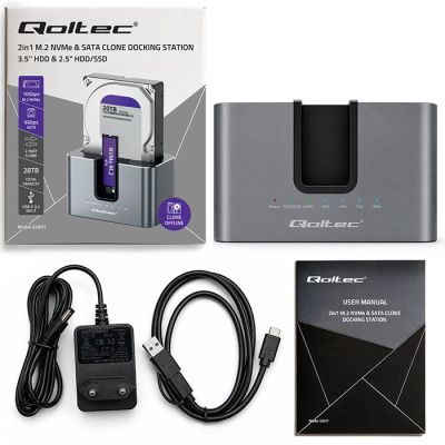 11. Qoltec 52631 HDD/SSD-Dockingstation | SATA | M.2 NVMe | Klonen | USB-C | 10 Gbit/s | 28 TB