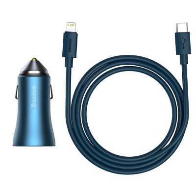 12. Baseus Golden Contactor Pro Quick Charger Auto Ladegerät USB Typ C / USB 40 W Power Delivery 3.0 Quick Charge 4+ SCP FCP AFC + USB Typ C - Lightning Kabel blau (TZCCJD-03)