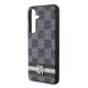6. DKNY Lederhülle mit kariertem Monomuster und bedruckten Streifen für Samsung Galaxy S24 – Schwarz