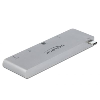 DELOCK 3 Port Hub und 2 Slot Kartenleser für MacBook mit PD 3.0 und einschiebbarem USB Type-C Anschluss
