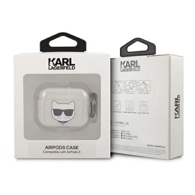 3. Karl Lagerfeld Glitter Choupette Hülle für AirPods 3 - Silber