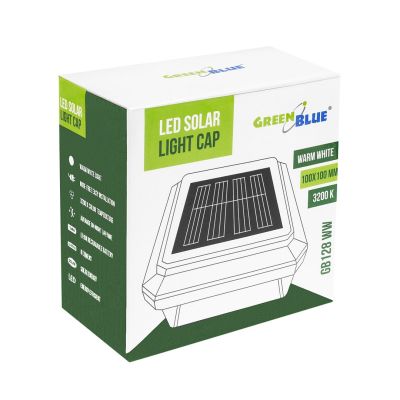3. GREENBLUE LED-Solarleuchte für Pfosten. 100 x 100 mm, Umschlagform, 3200 K GB128 WW