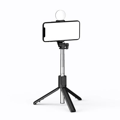 4. Selfie-Stick WR1YXS Teleskopstativ 0,71 m mit runder Lampe – Schwarz